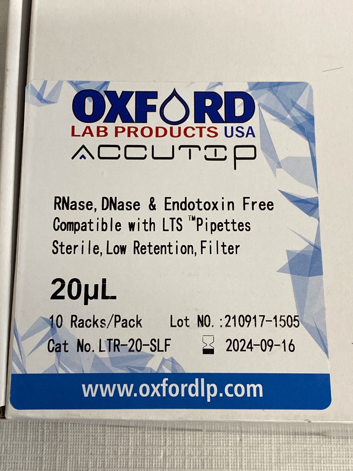 (4800/Cs) OXFORD Accutip 20uL LTS Low Retention Filter Pipet Tips LTR-20-SLF