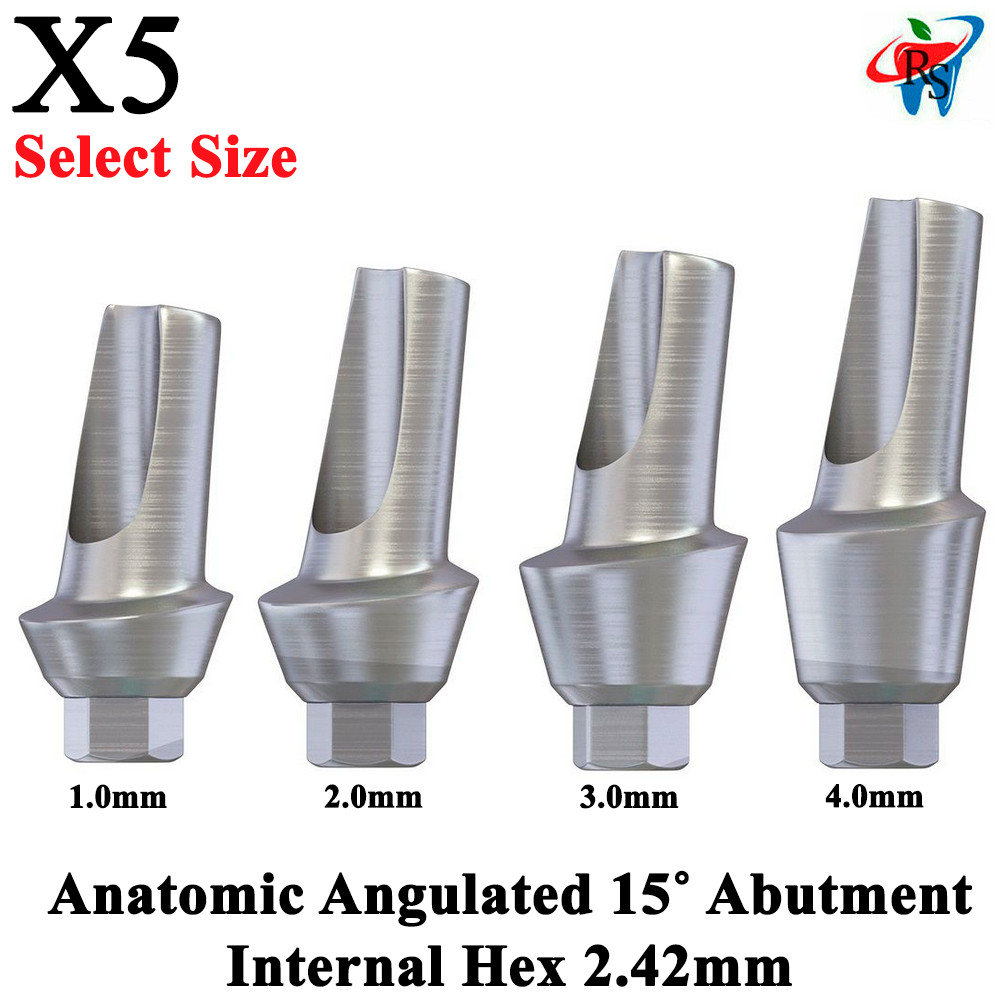 5x Dental Impl ant Anatomic Angulated 15° Abut ment Internal Hex 2.42mm Screw