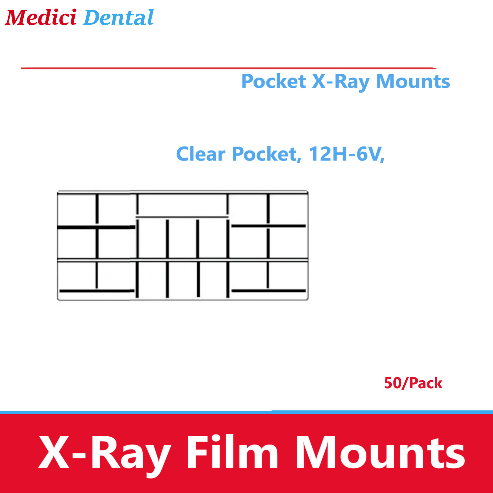 Dental Full Mouth Mount (FMX) X-Ray Film Mounts 12H6V Pocket X-Ray Notched 50/Pk