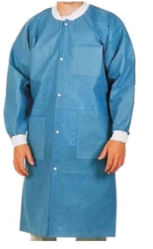 MN Health Lab Coats Blue Size Medium Knee Length Non sterile 10/Pk