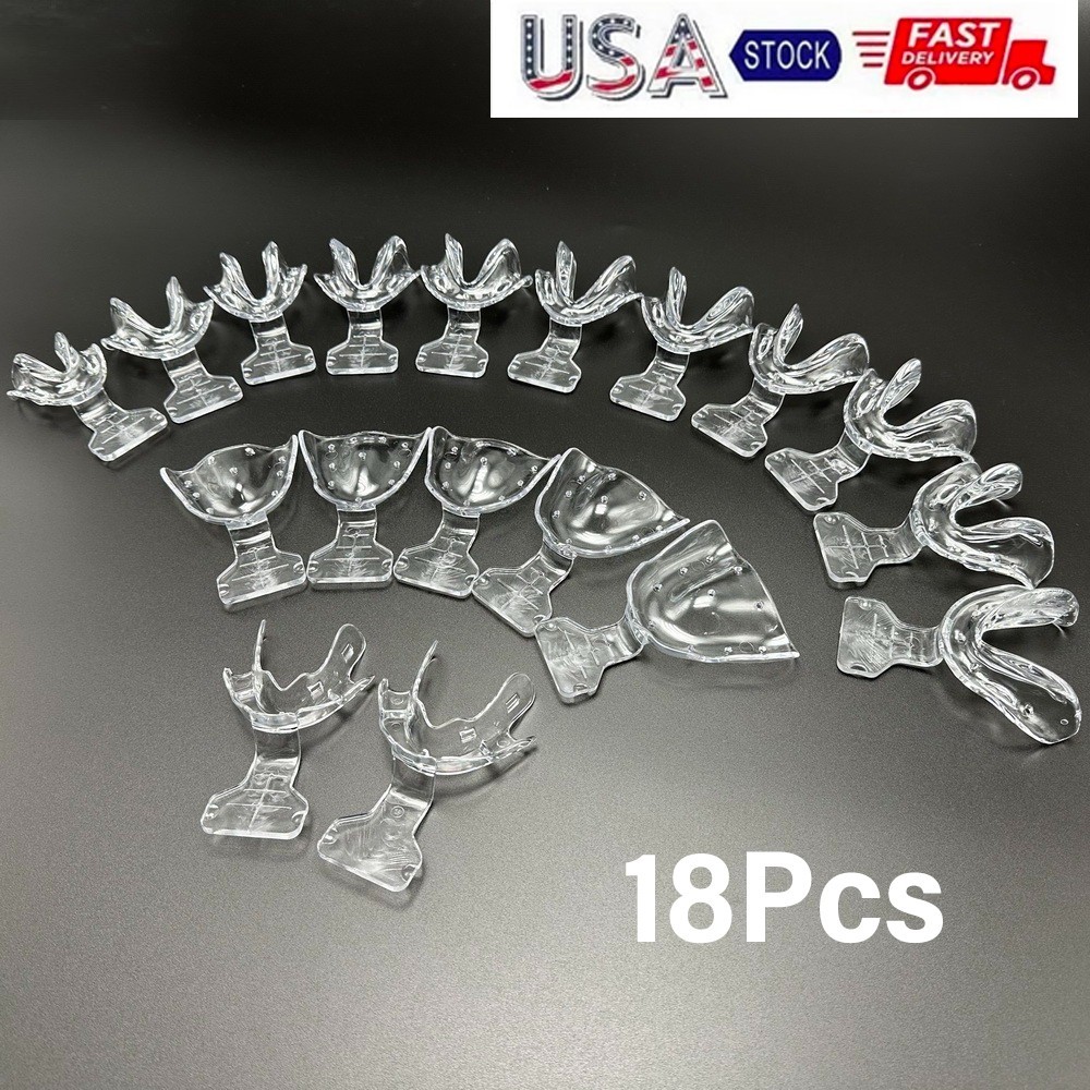 Dental Impression Trays Frame Cut Back Edentulous Jaw Full Denture Clear 18pcs