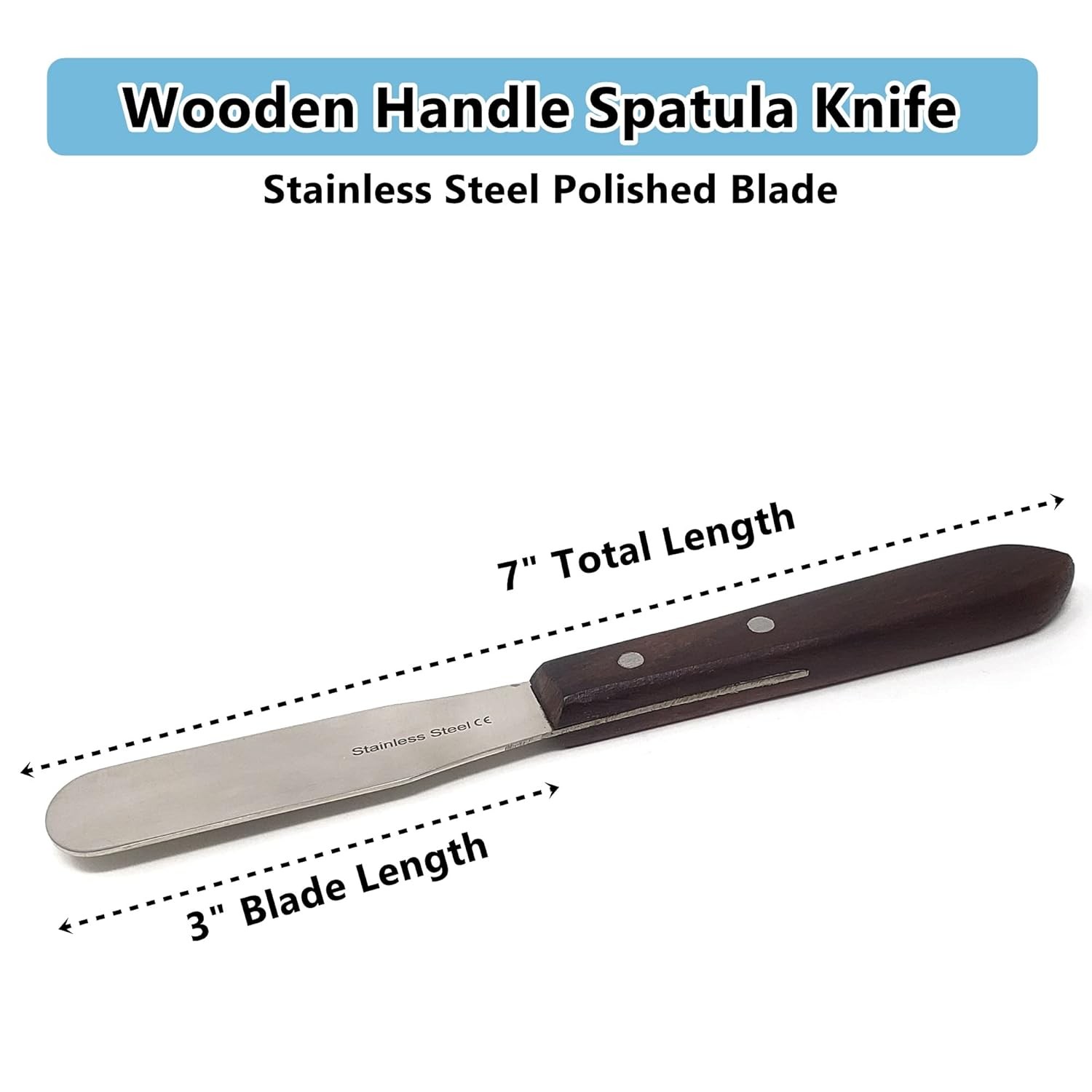 Stainless Steel Lab Spatula with Wooden Handle, 3″ Blade, 7″ Total Length