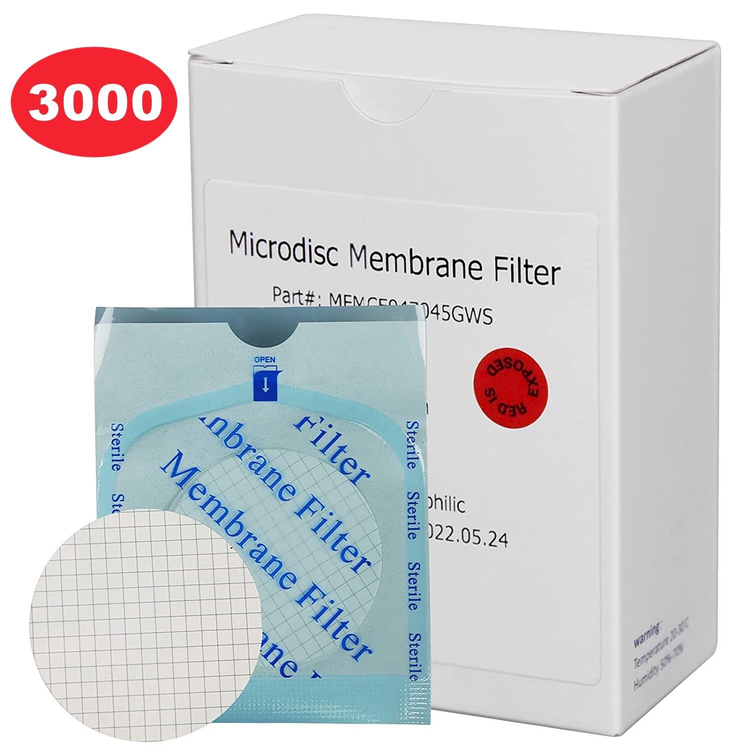 Simpure 3000x Sterile MCE Membrane Filters Absorbent Pads Black Grid 47mm 0.45um