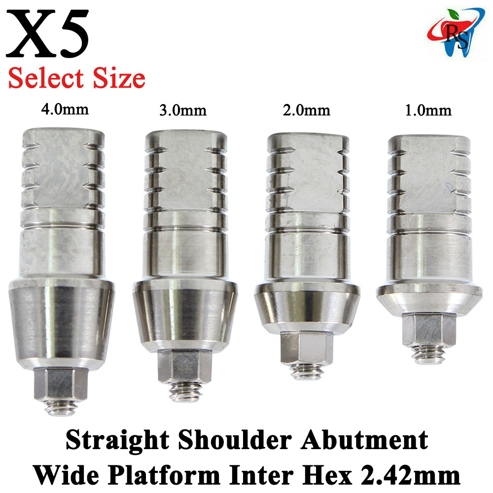5x Dental Imp lant Straight Shoulder Abutment Wide Platform Internal Hex 2.42mm