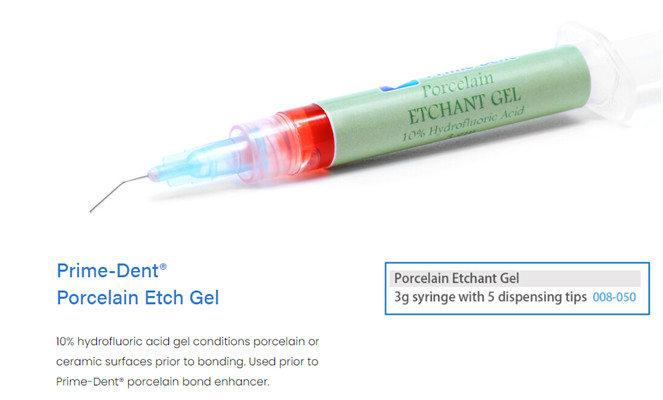 Prime Dent Porcelain Etch Gel 10% Gel 3 gm Syringe 008-050