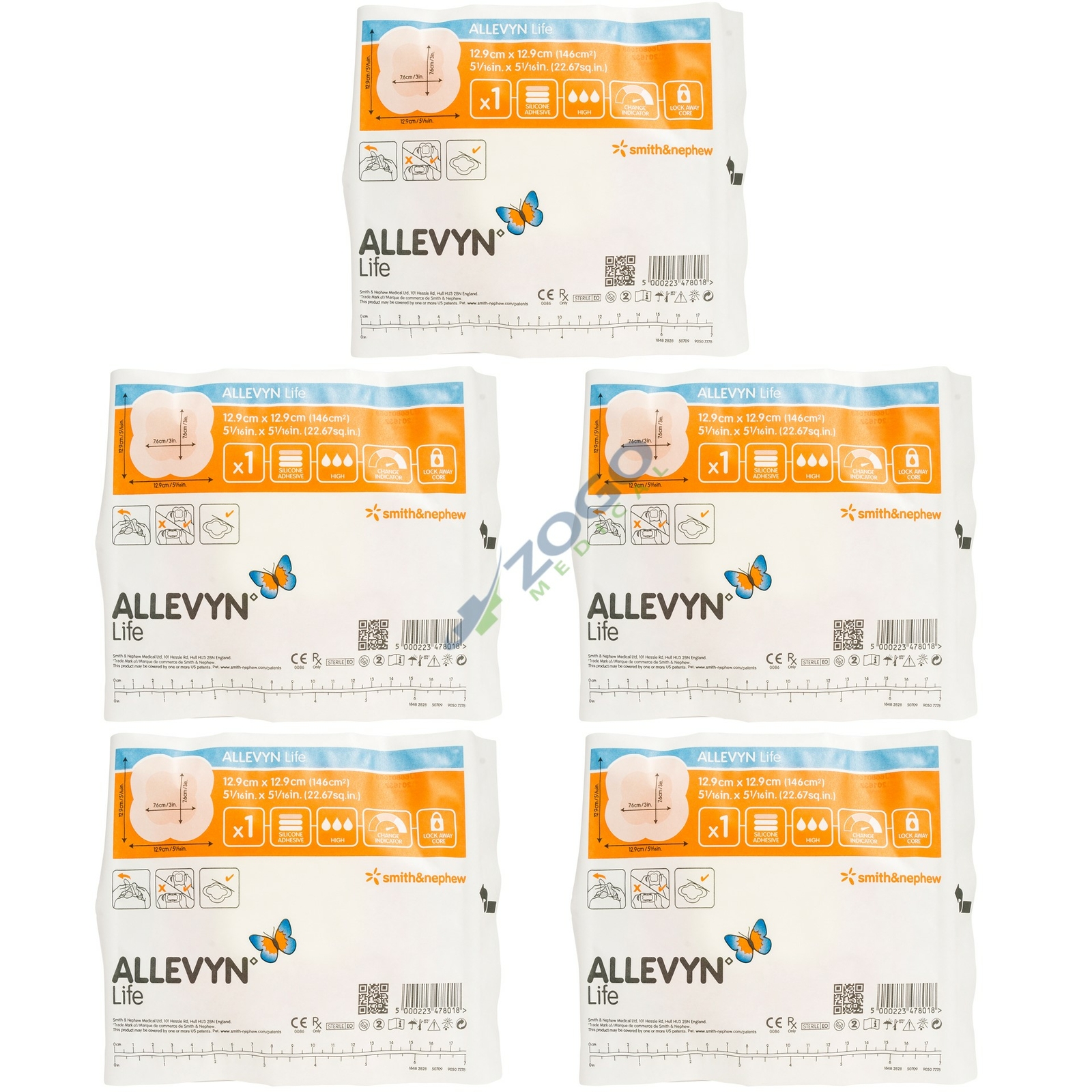 Allevyn Life Foam Dressing 5″ x 5″ (3×3 pad) – Pack of 5 Dressings 66801068