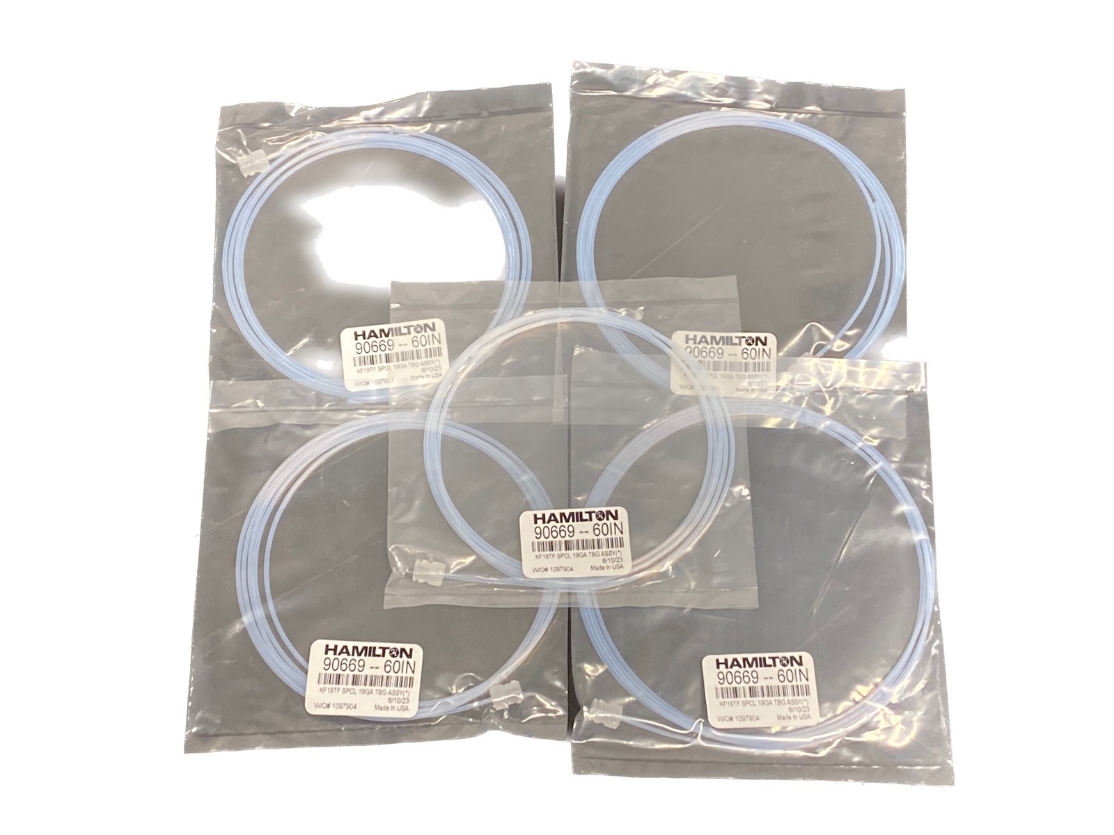 (5) HAMILTON Polymer PTFE Tubing w/ F Luer Connector 1.6mmOD 60” 19g 90669–60IN