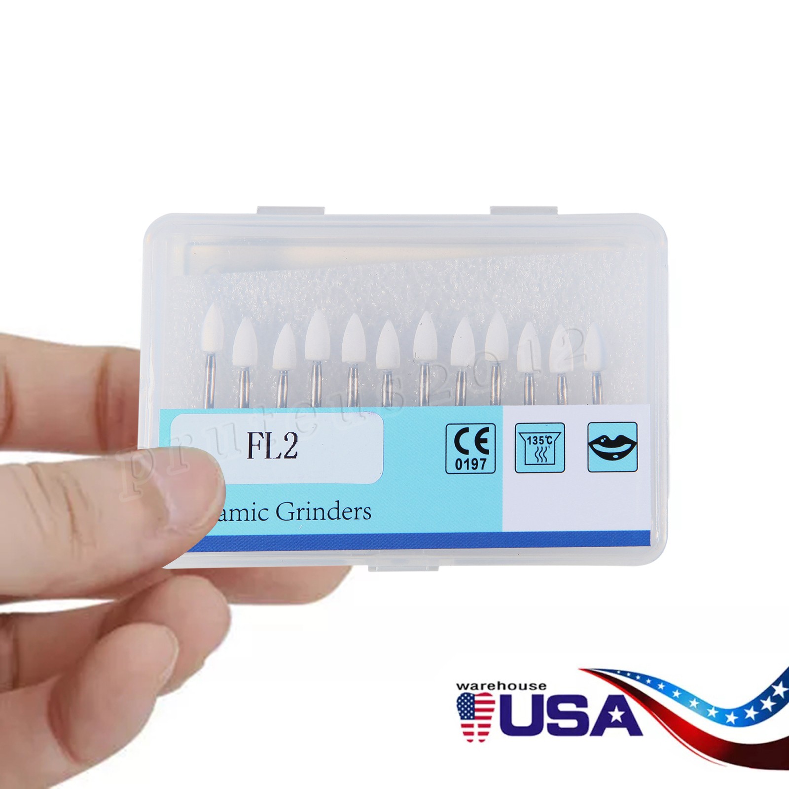 Dental Flame Mounted White Stone Polishing Burs FG Abrasion Point Burs USA