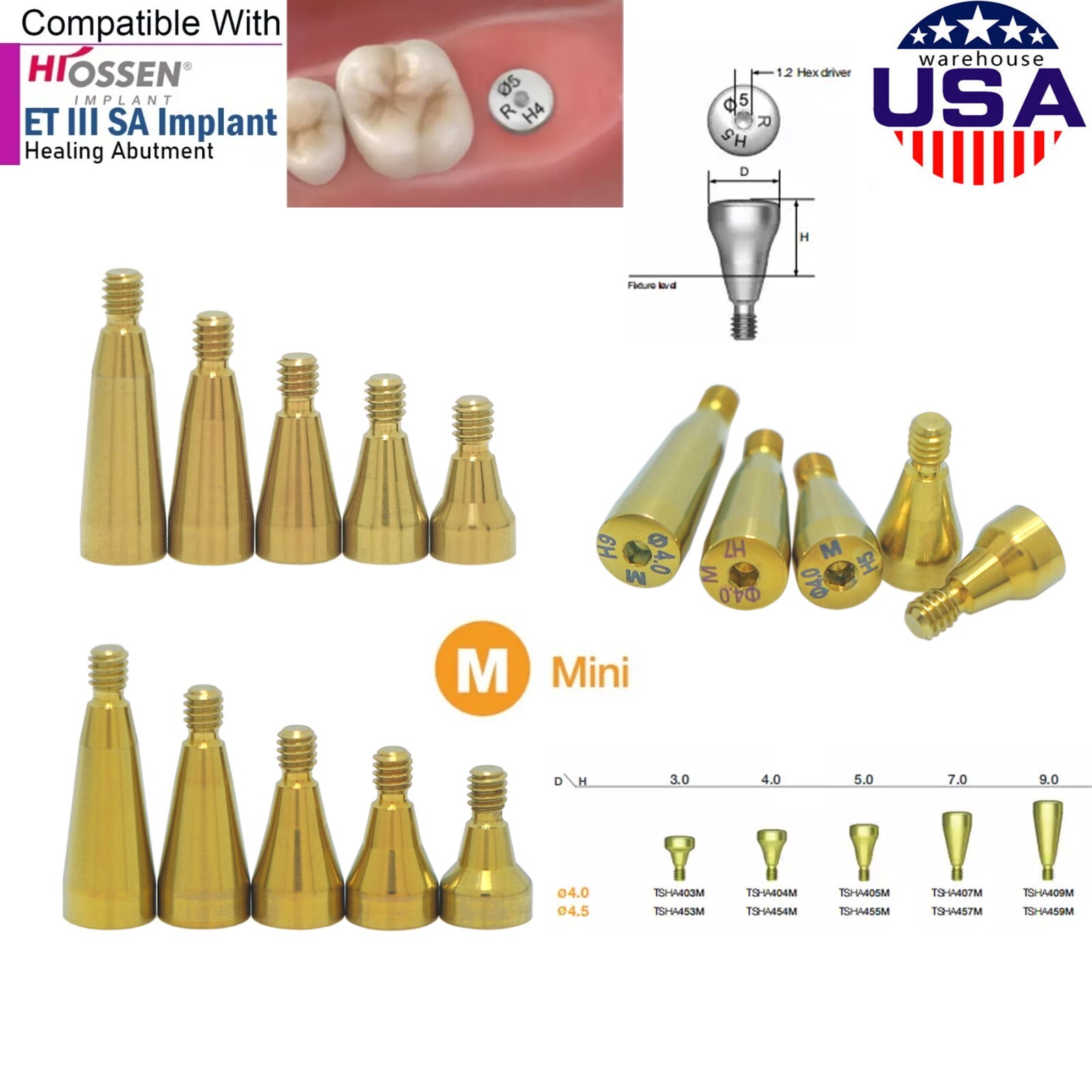 US Dental Mini Healing Abutment Cap & Cover Screw Fits Osstem Hiossen Implant