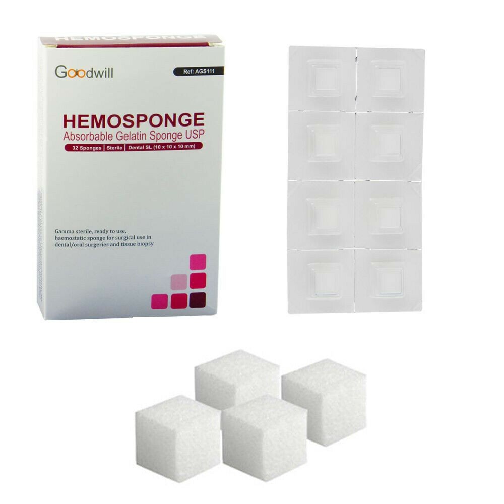 Dental Hemosponge Absorbable Gelatin Sponge USP Sterile 32 Sponge 10x10x10mm