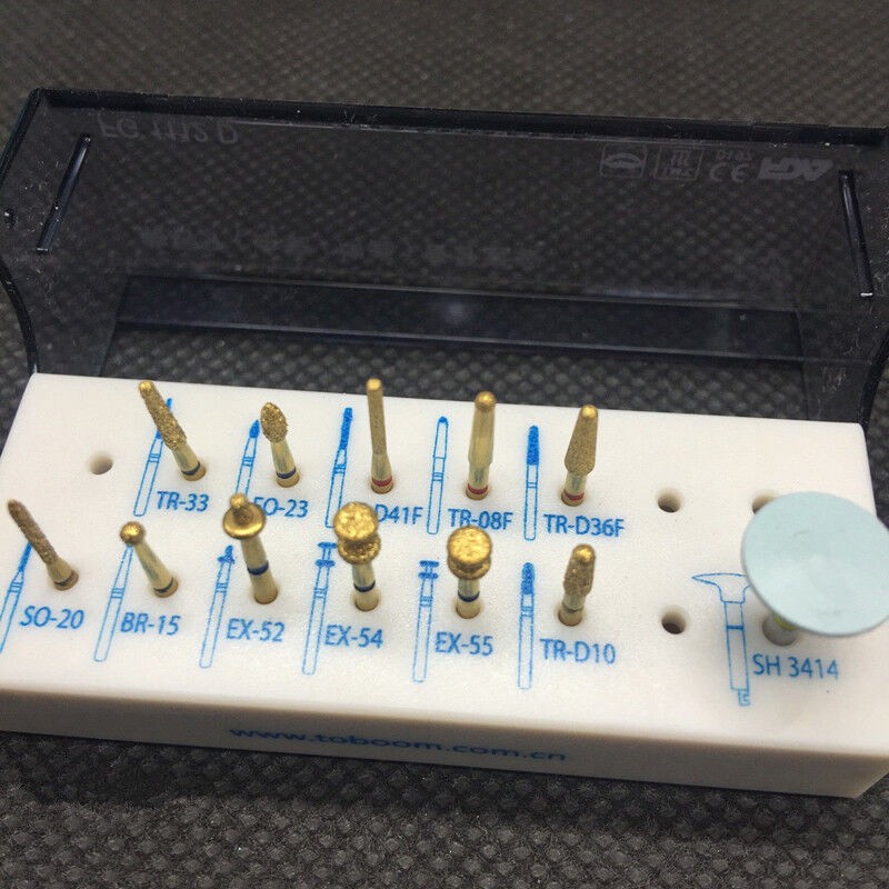 12件装/套装牙科磨砂准备套件前后陶瓷锆石冠-