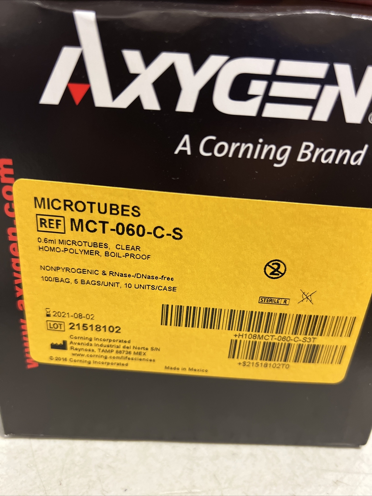 Axygen 0.6 ML Maxyclear Snaplock Microcentrifuge MCT-60-c-s (18 Units,9000PCs)