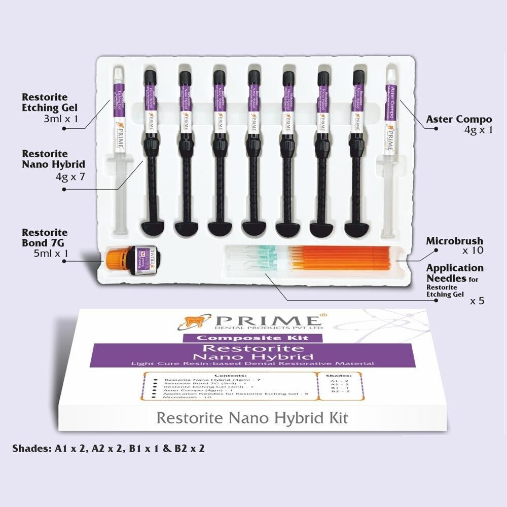 Prime Dental Restorite Nano Hybrid Lightcure Resin Base Composite Kit (Free Ship