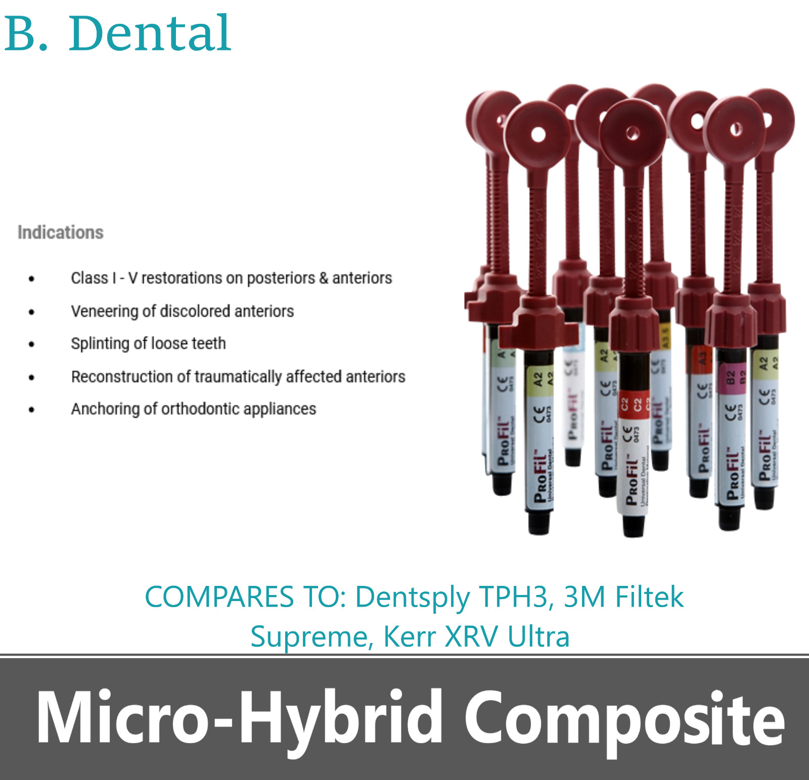 Silmet ProFil Dental Micro Hybrid Universal Composite 4gm Syringe All Shades USA