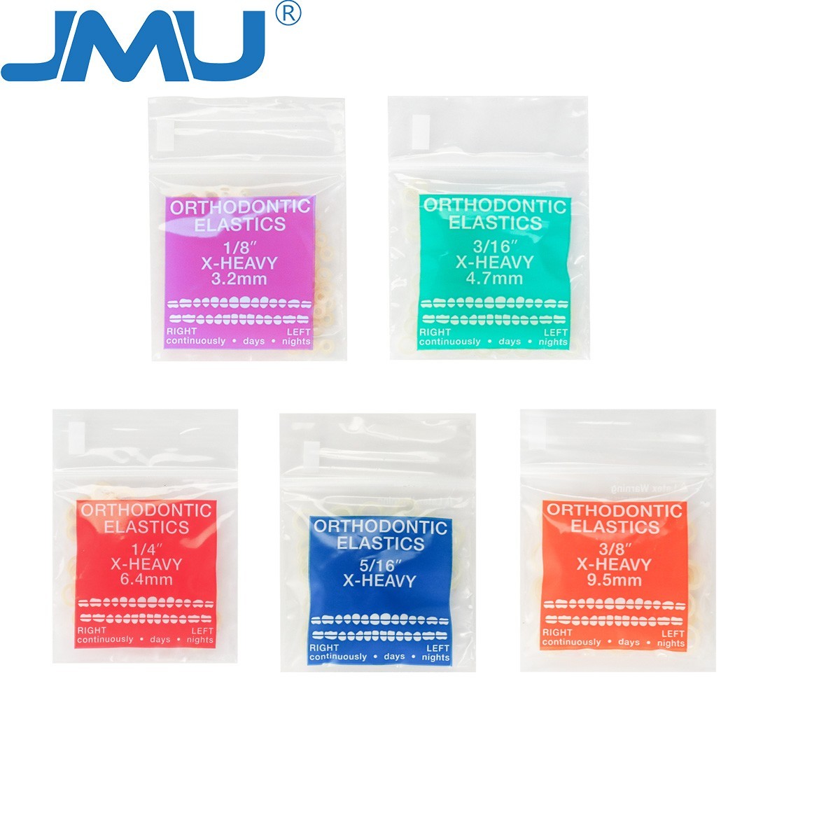 JMU Ortho Extraoral Elastics Latex Rubber Bands 1/8″3/16″ 1/4″5/16″3/8″2Color