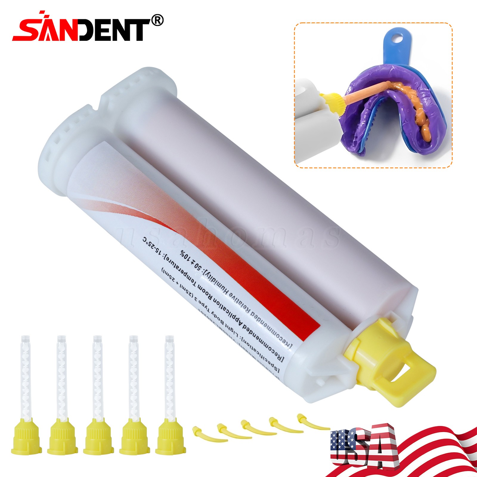 Dental Light Body Silicone Impression Material Putty Base 50ML Cartridge Tips DT