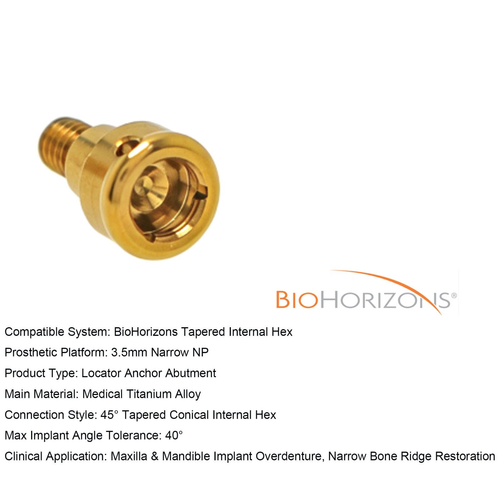 US Overdenture Abutment Removable Anchor Internal Hex BIOHORIZONS 3.5mm Tapered