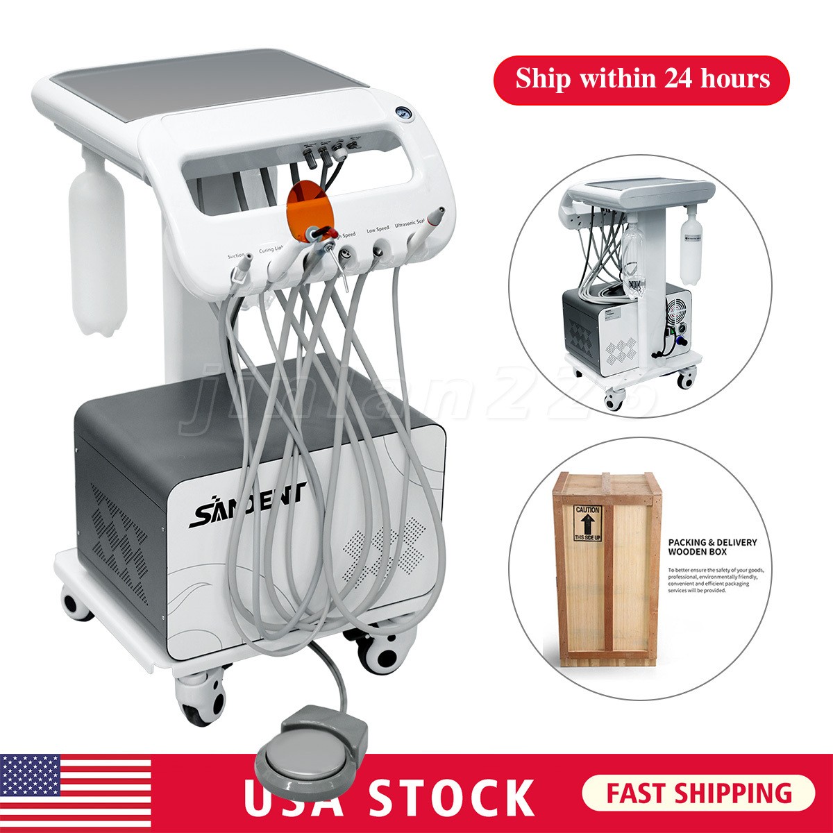 Portable Dental Delivery Unit Syringe Suction Turbine With Air Compressor USA