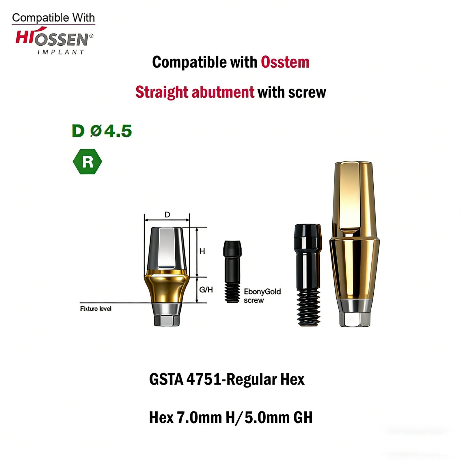 US 2Pcs Dental Hex Straight Transfer Abutment Mini Regular For Osstem Hiossen TS