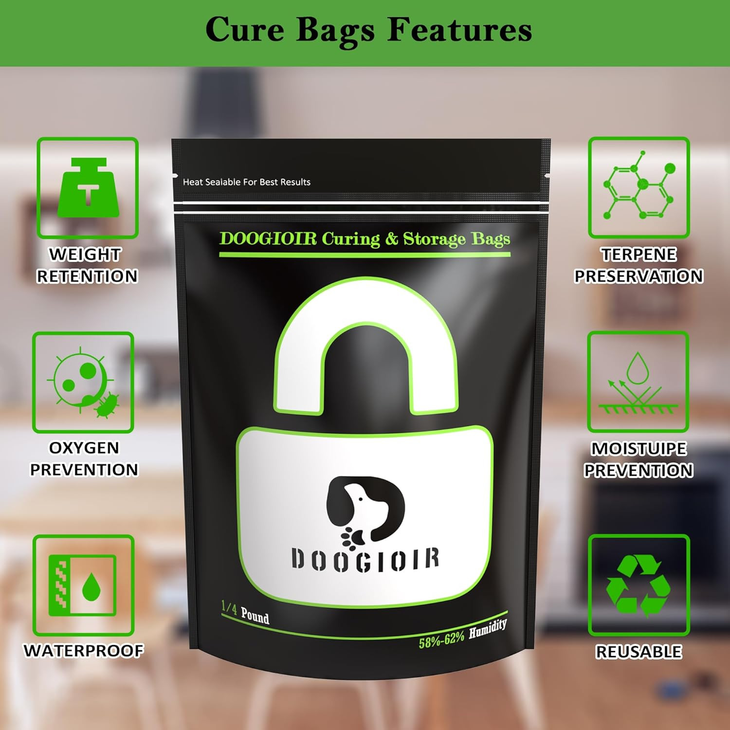 1/4 LB Curing & Storage Bags, Double-Tracked Zip Closure Heat Sealable Upright C