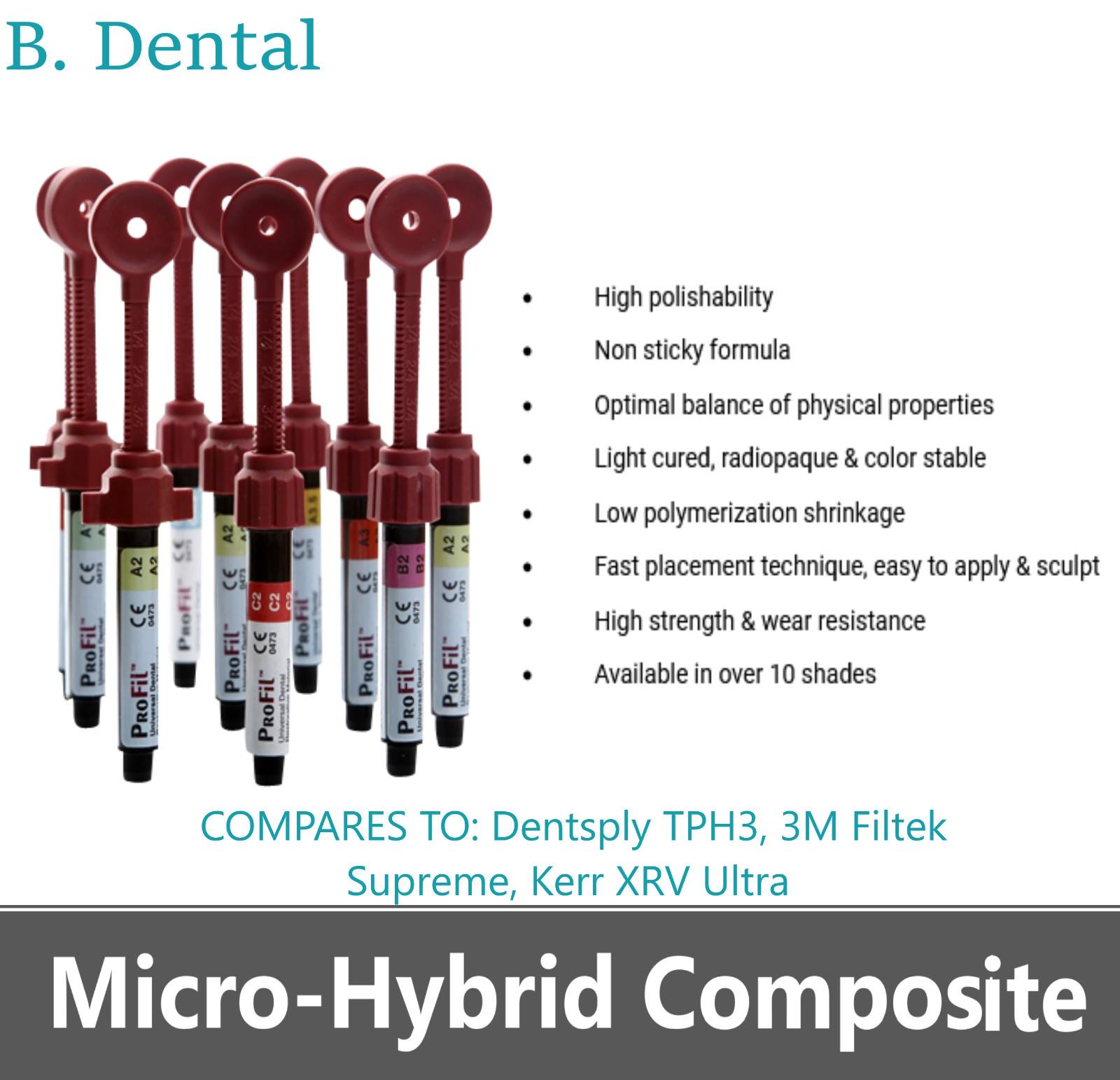 Silmet ProFil Dental Micro Hybrid Universal Composite 4gm Syringe All Shades USA