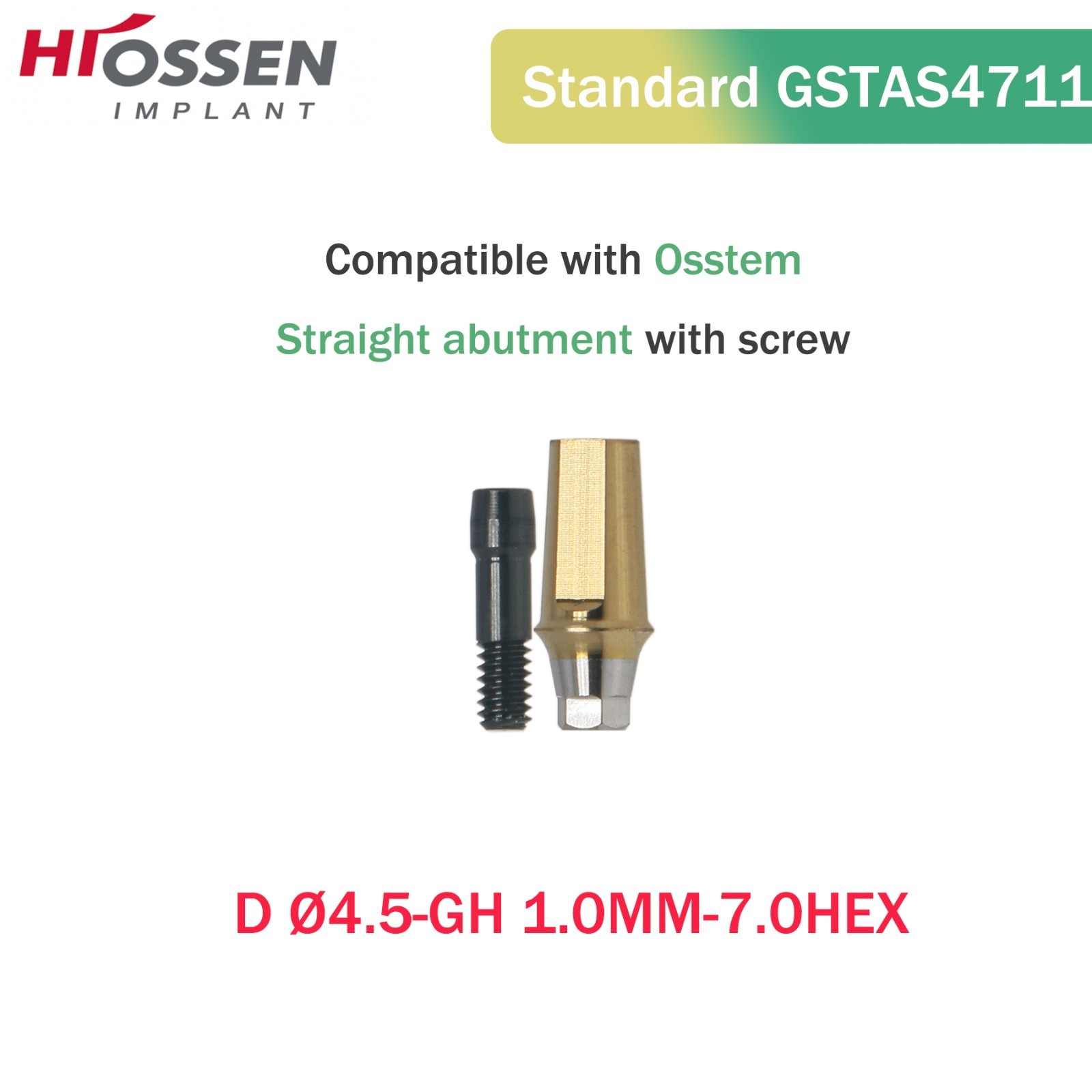 Dental Titanium Straight Abutment Regular fits Osstem Hiossen Regular with Screw
