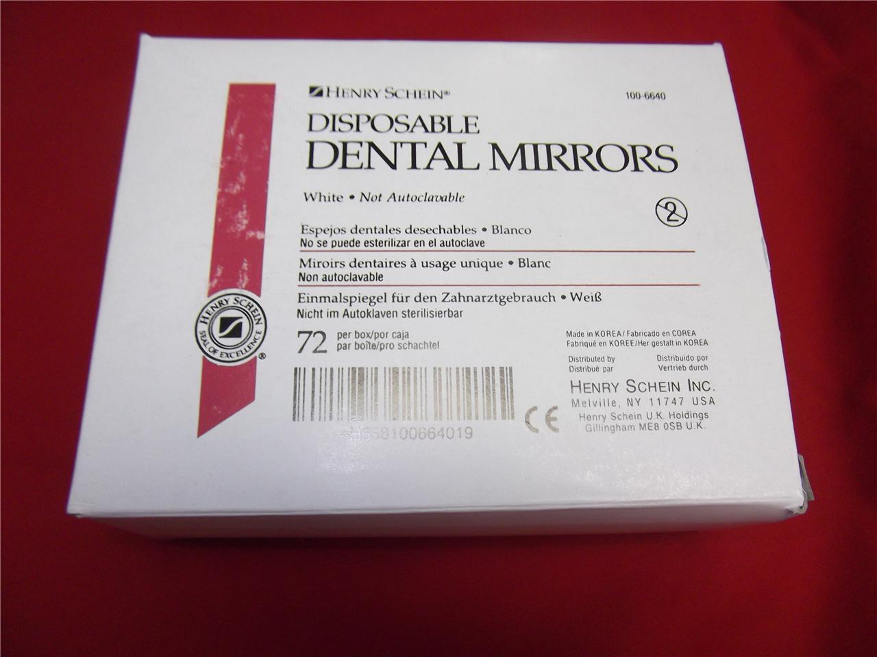 Henry Schein Disposable Dental Mirrors 72 Pcs Per Box Made in Korea 100-6640