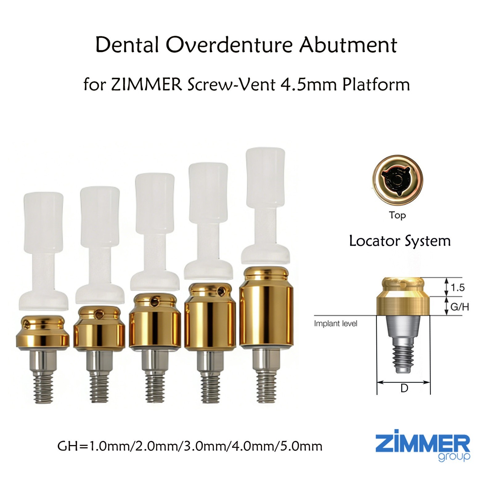 US Implants Locator Abutment Caps for Zimmer Tapered Screw-vent 4.5 Internal-Hex