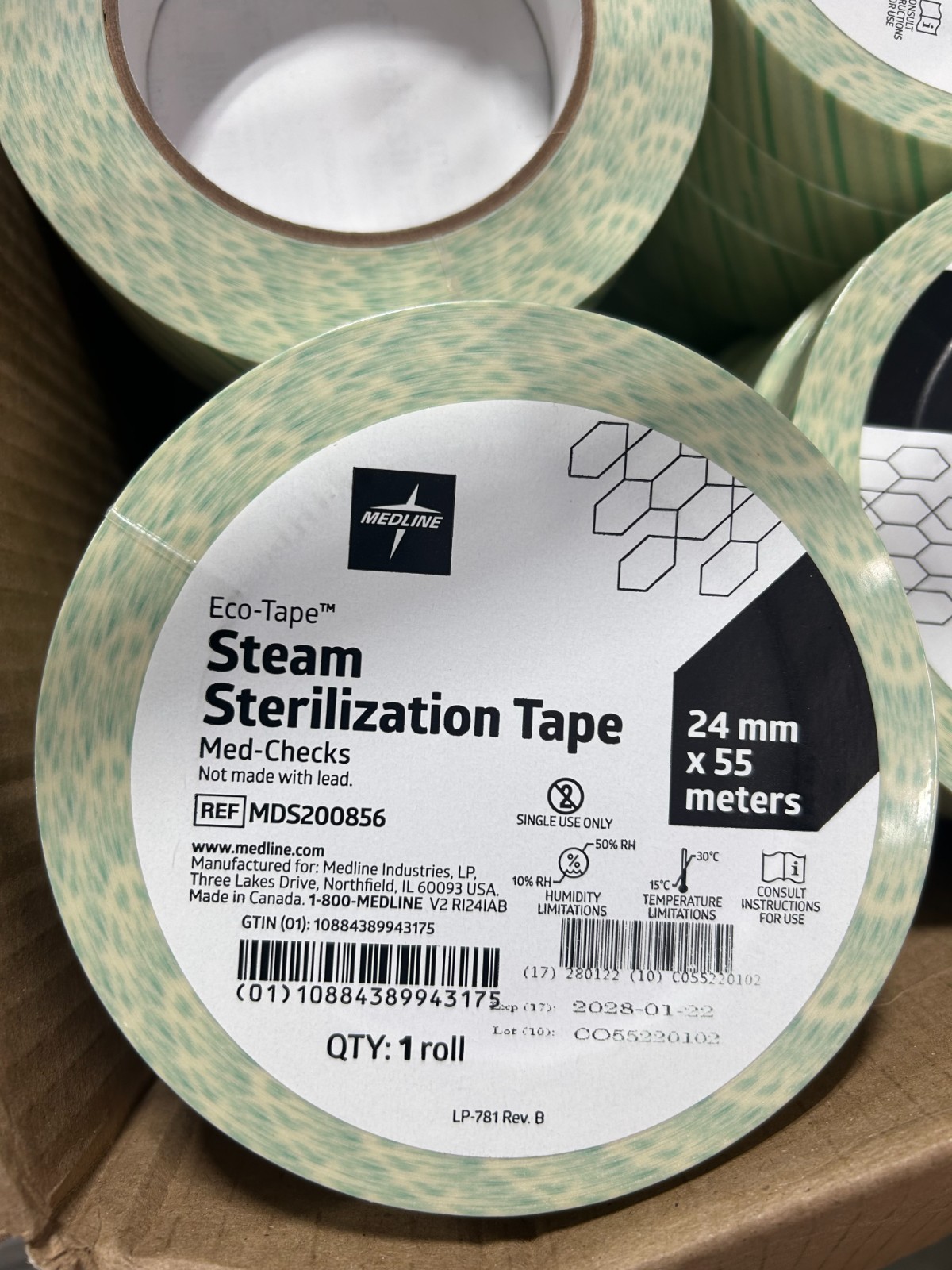 Medline Steam Sterilization Tape, 1″ x 60 Yards, Lot of 10 Rolls. MDS200856