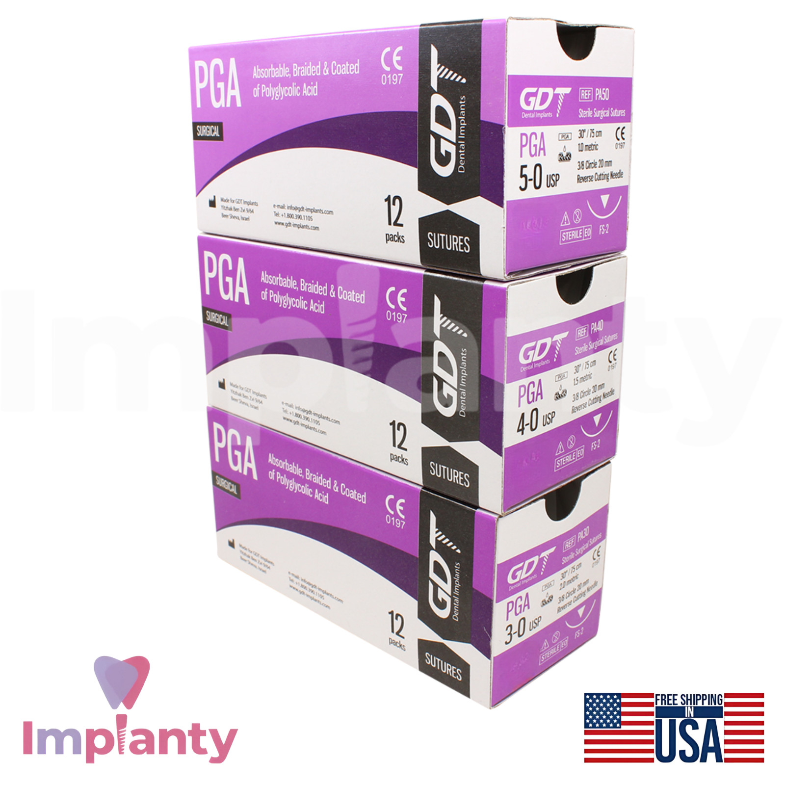 GDT Dental Thread SteriIe Individual Packs 12pcs 3/8 Circle 20.0mm Reverse