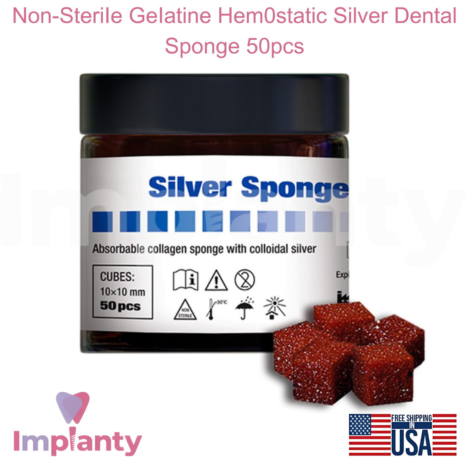 Non-SteriIe GeIatine Hem0static Silver Dental Sponge 50pcs Cubes lodoform-Free