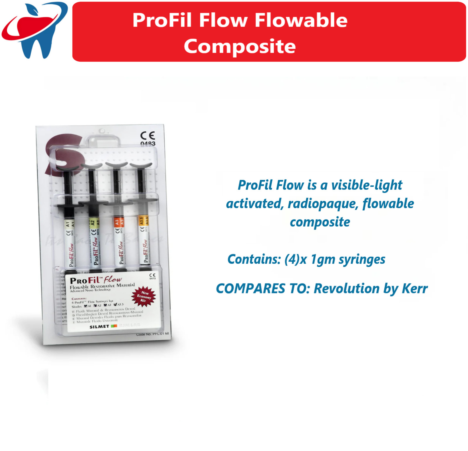 Dental ProFil Flow Flowable Micro-Hybrid Composite 4/pk Visible-light activated