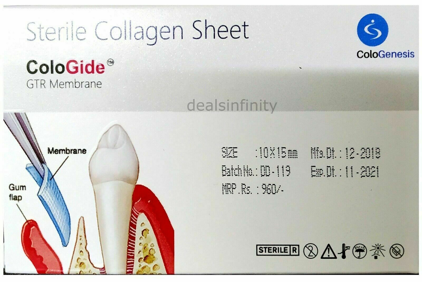 10 Pack of New Colo Gide Sterile Collagen Sheet GTR Membrane 10 x 15mm