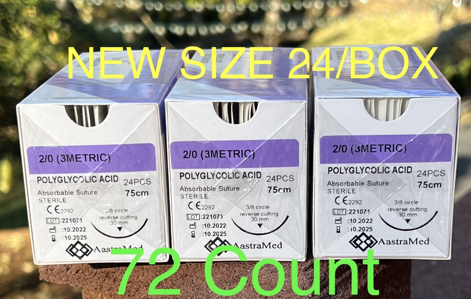 2/0 PGA, 72ct (3 Boxes) Polyglycolic Acid, Veterinary Dental, R-cut 30mm