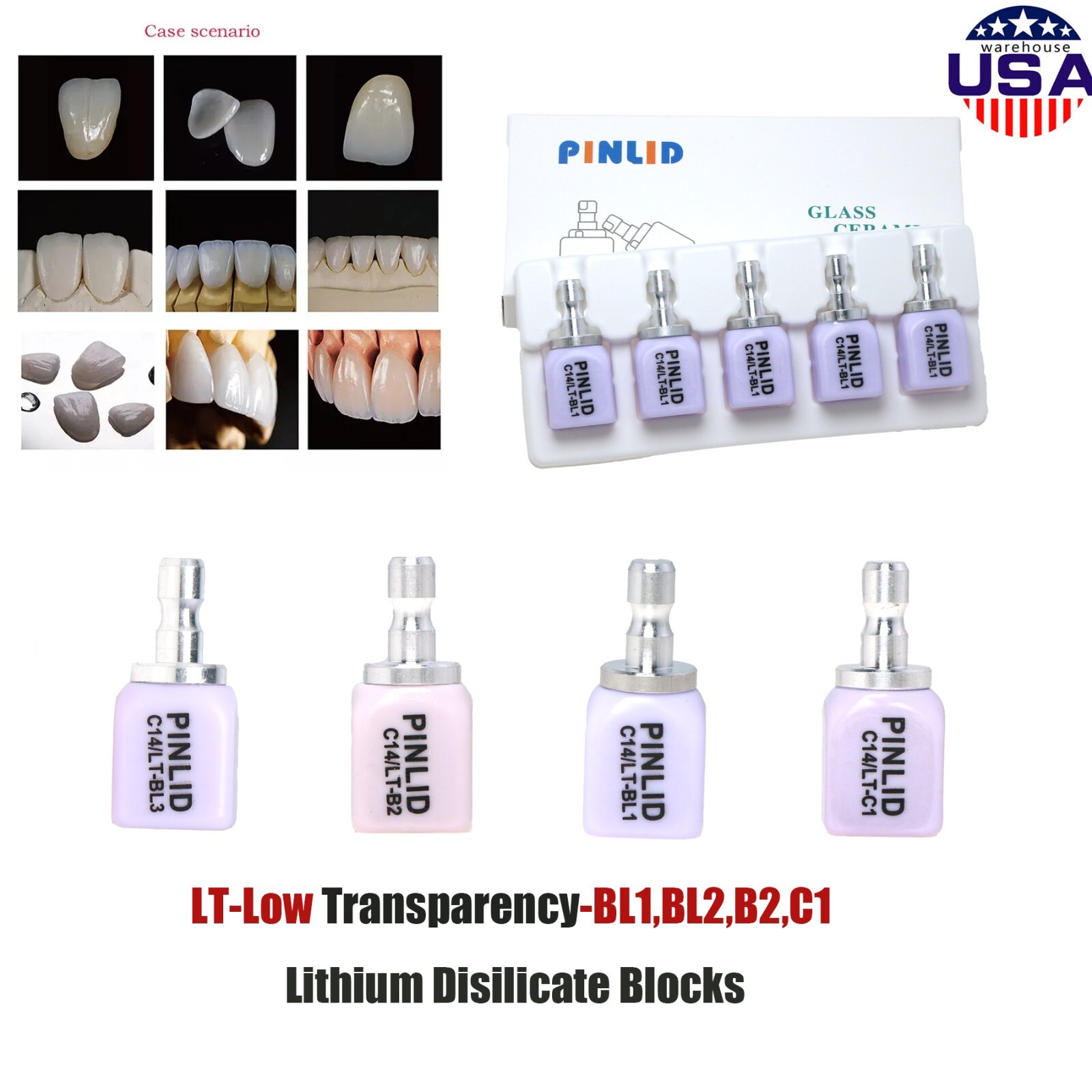 Dental Lithium Disilicate C14 Glass Ceramics LT for CAD CAM Block Cerec 5pcs/box
