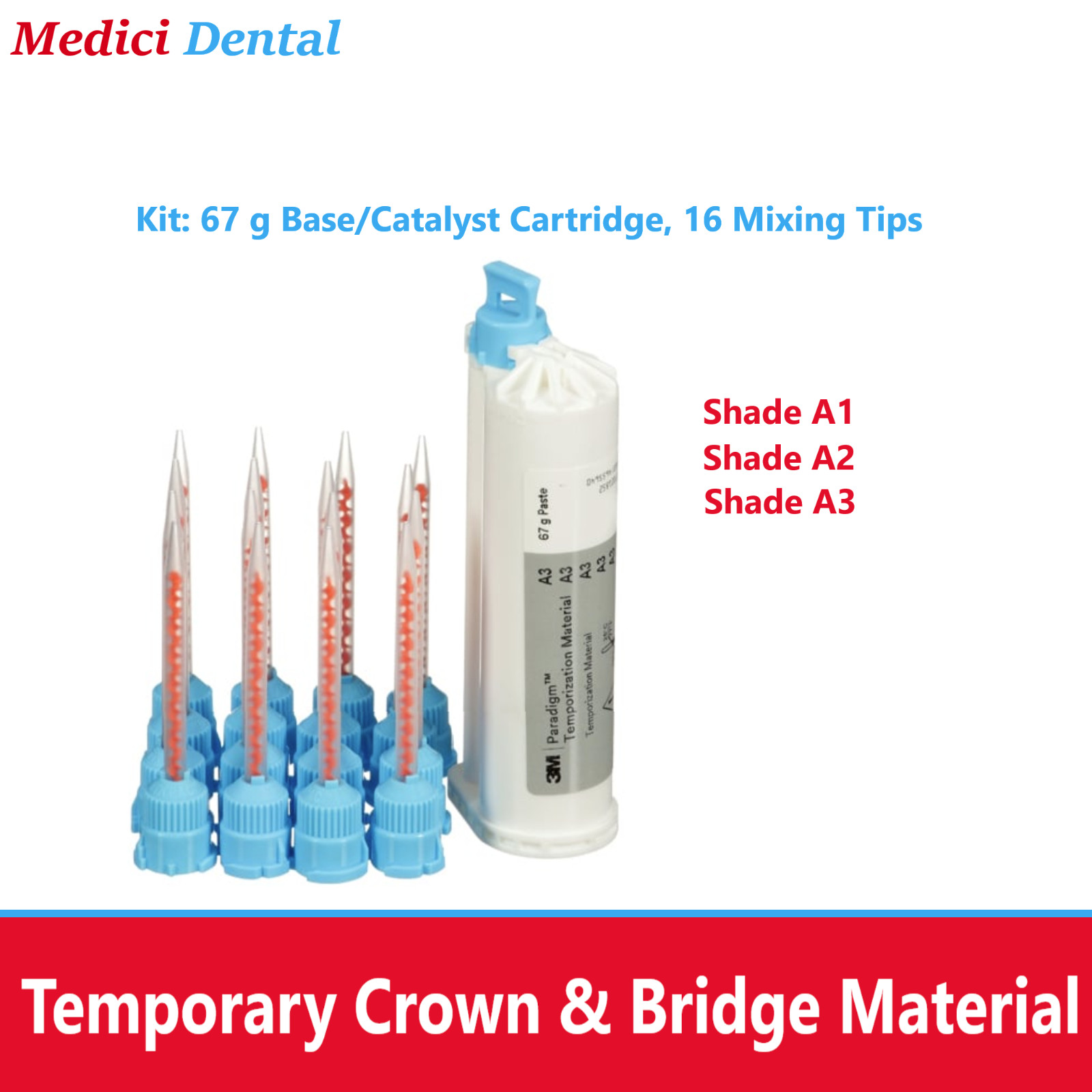 Dental Paradigm Temporary Crown and Bridge Material 50ml 10:1 Cartridge A1 A2 A3