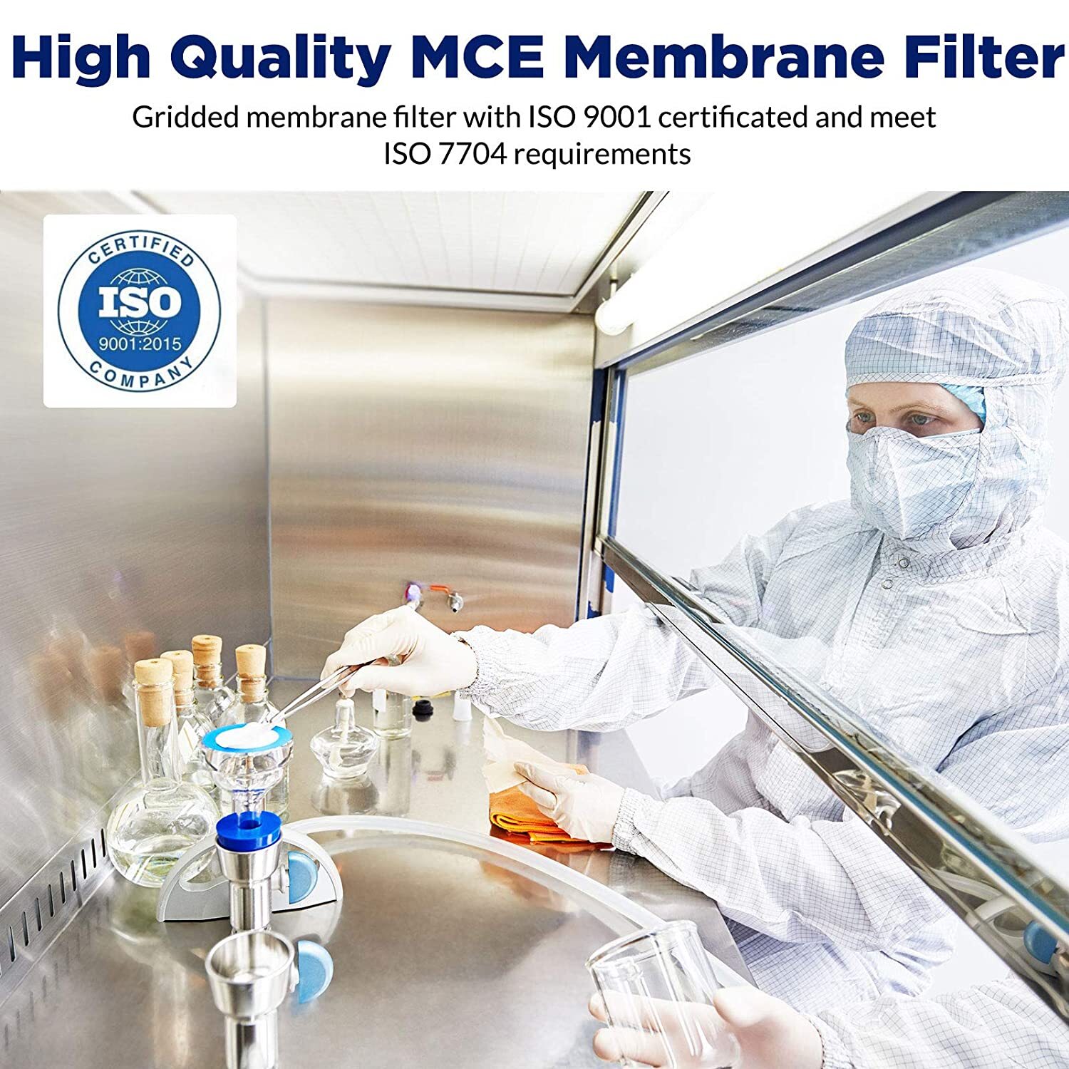 100pcs Sterile 0.45µm Membrane Filter Gridded Scientific MCE 47mm Black Grid LAB