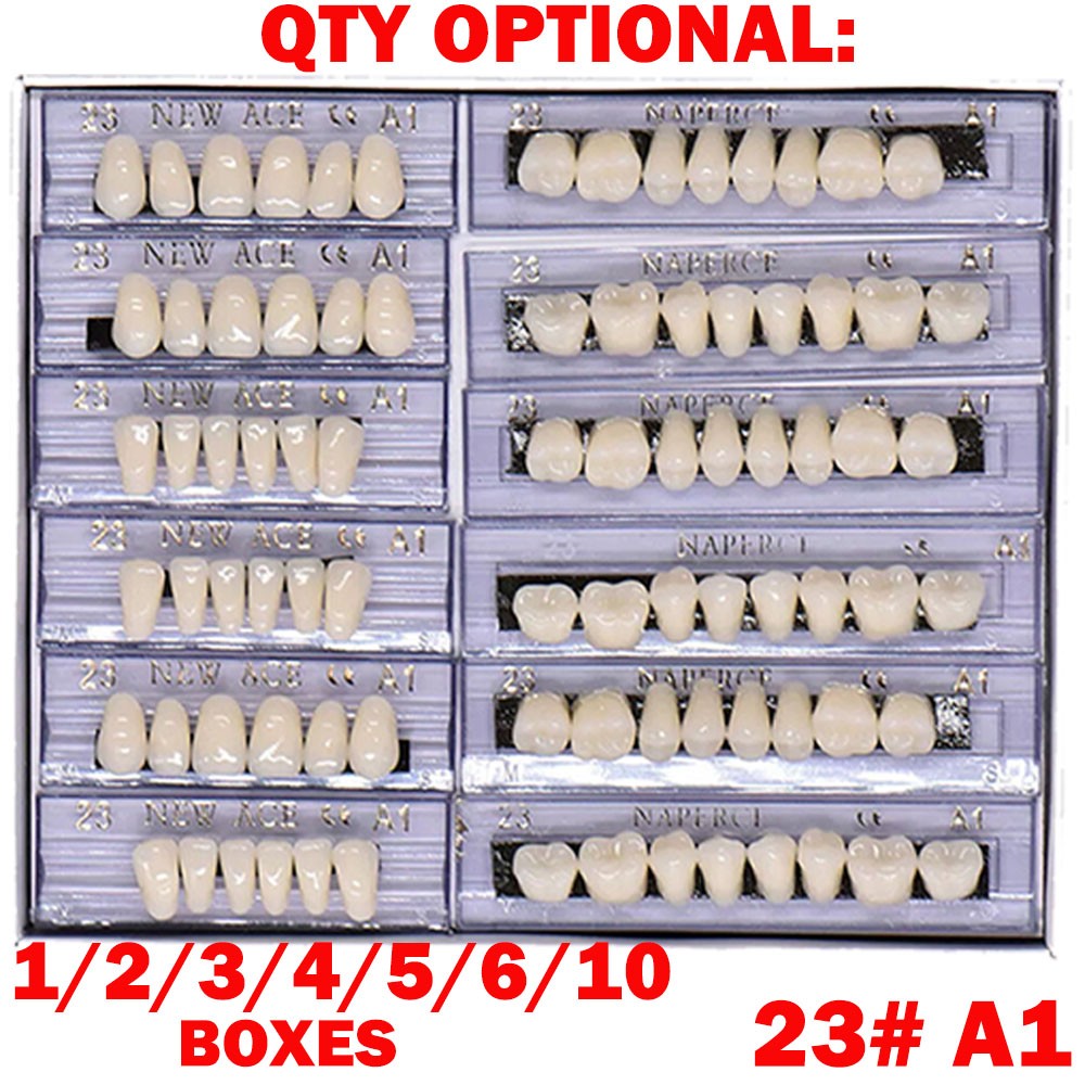 1-10Box Dental Acrylic Resin Denture 23# A1 Full Set Teeth Upper Lower Shade US