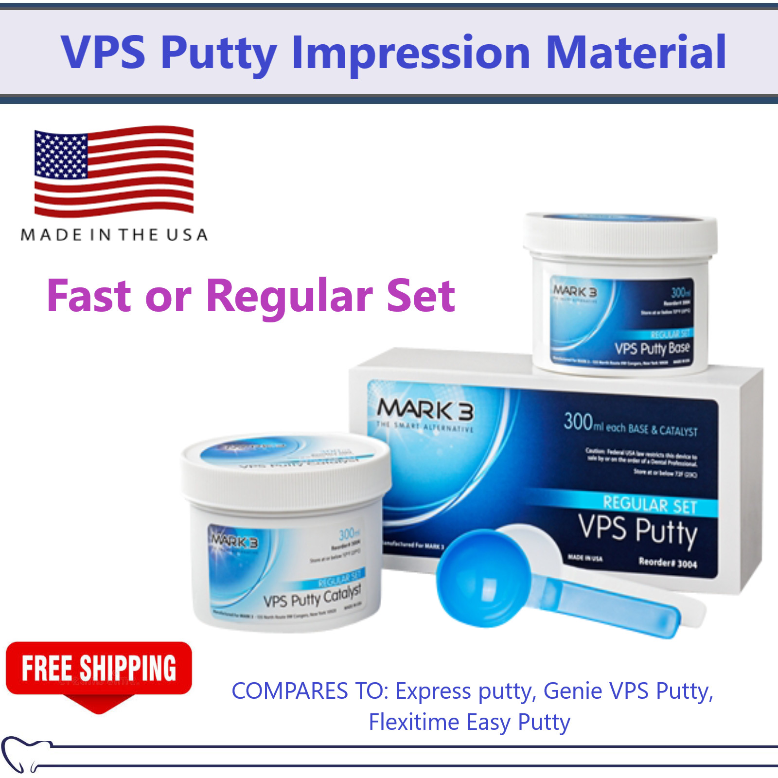 Dental VPS Putty Set VPS Impression Material Base or Catalyst 600 ml, Made in US