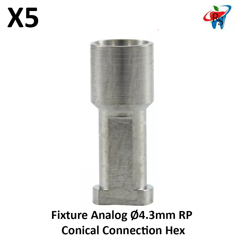 5x Dental Fixture Analog SS Ø4.3mm Conical Connection Hex 2.65mm RP N0bel Active