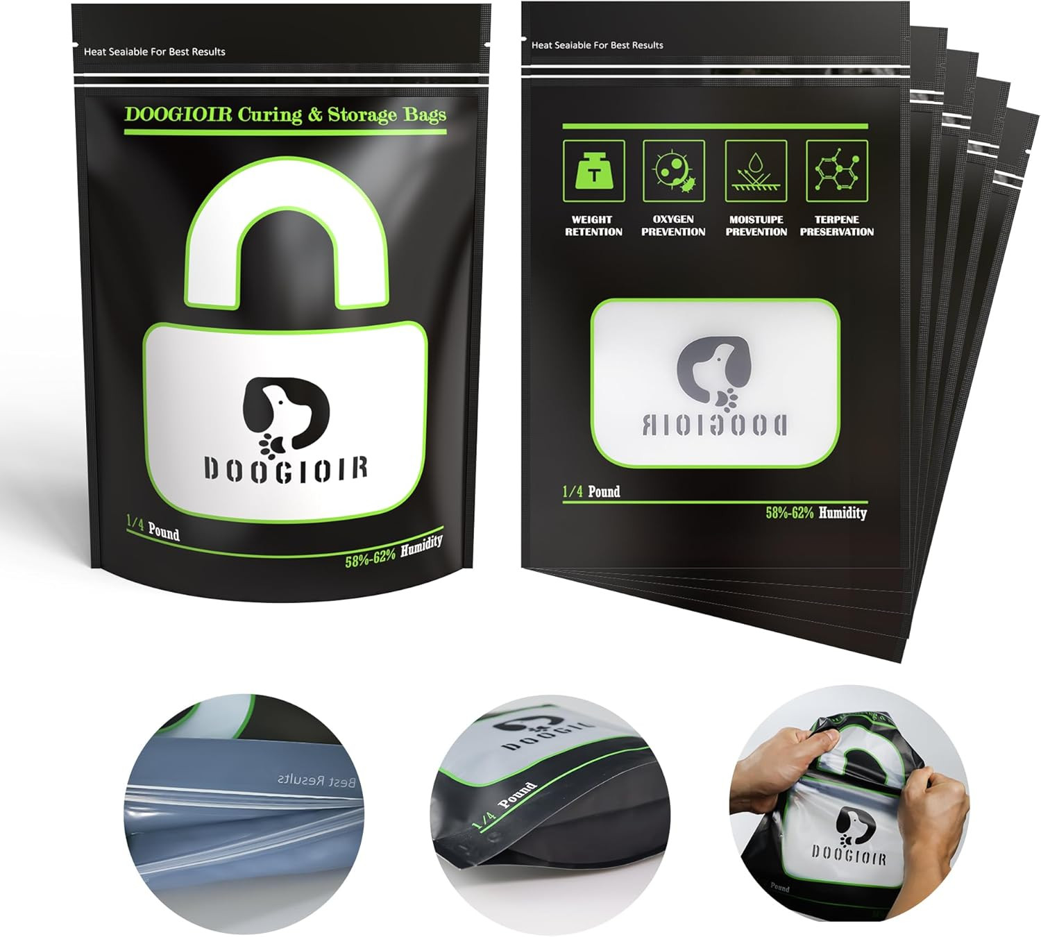 1/4 LB Curing & Storage Bags, Double-Tracked Zip Closure Heat Sealable Upright C