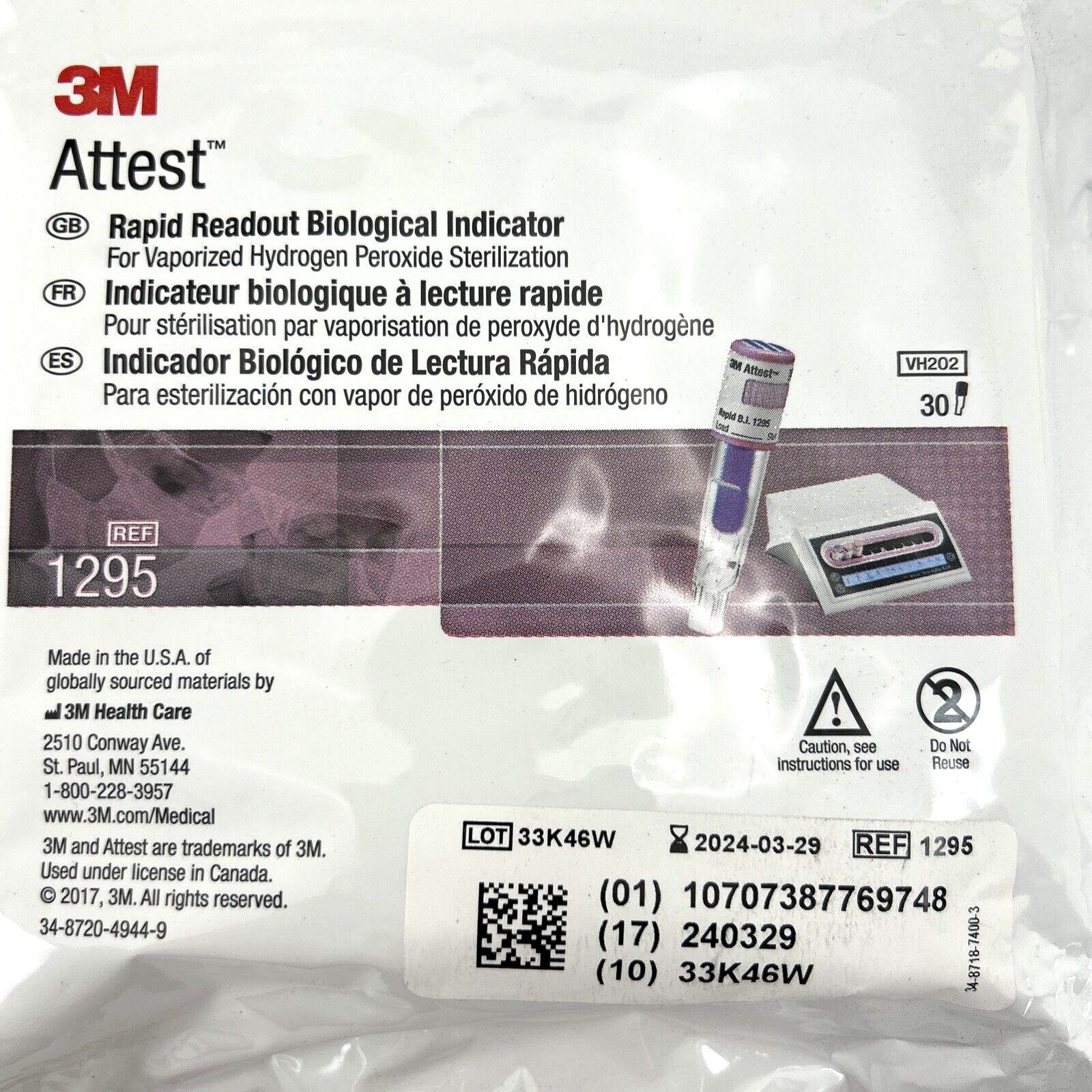 3M 1295 30-PACK Attest Rapid Readout Biological Indicators, Exp 03/31/2024