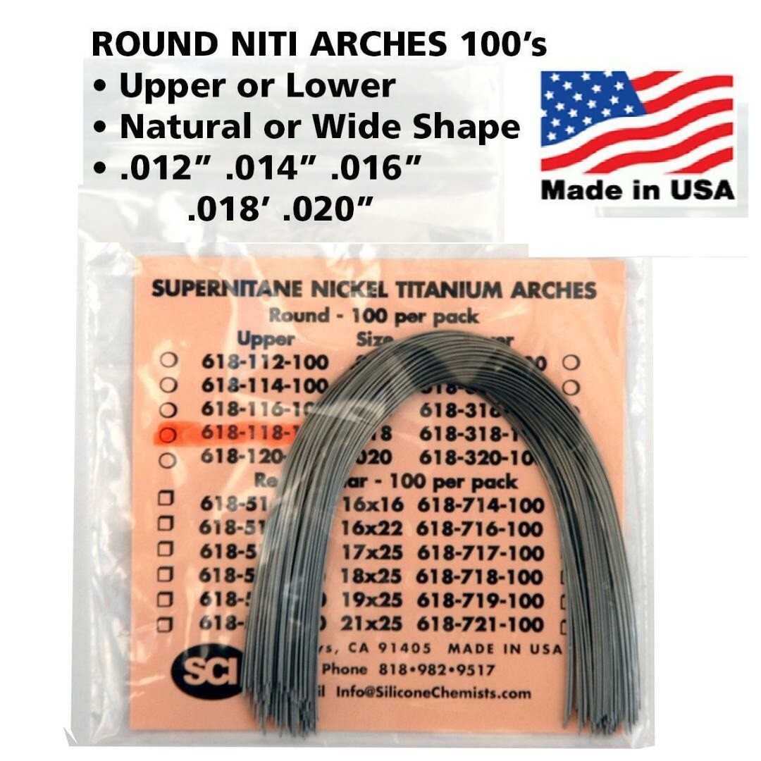 NATURAL or WIDE ORTHODONTIC NITI (NICKEL TITANIUM) ROUND ARCH WIRES 100 pcs USA