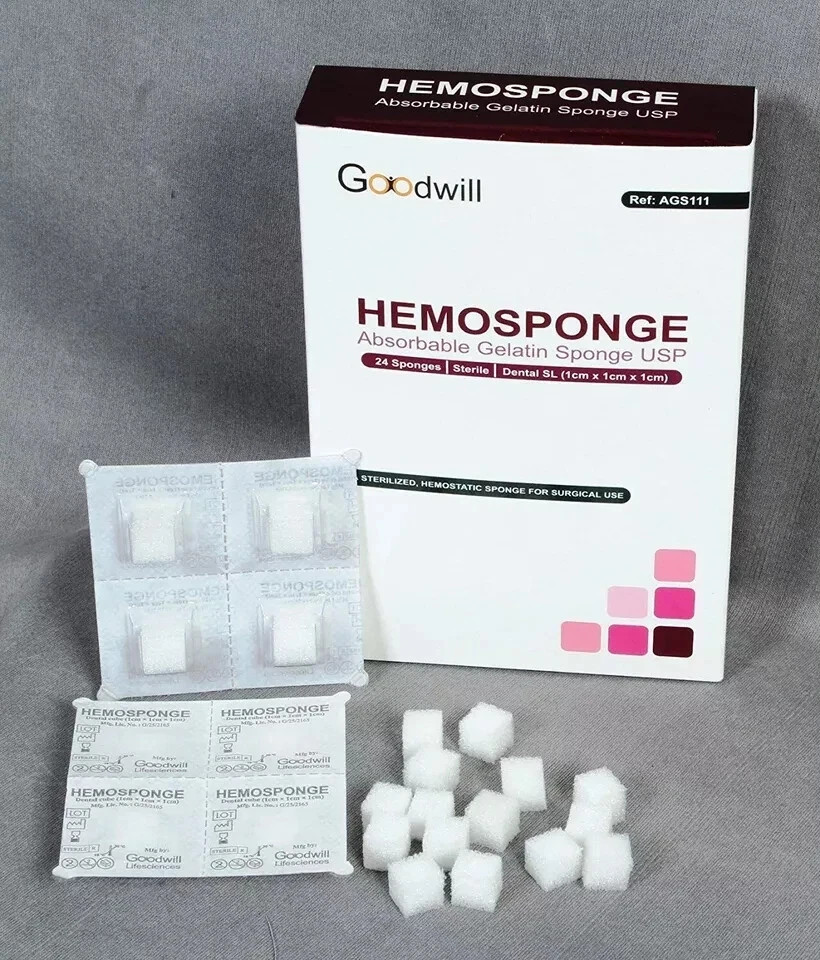 HemoSponge Dental SL 10x10x10mm Absorbable Gelatin Sponge 32 Pcs/Pack Free Ship.