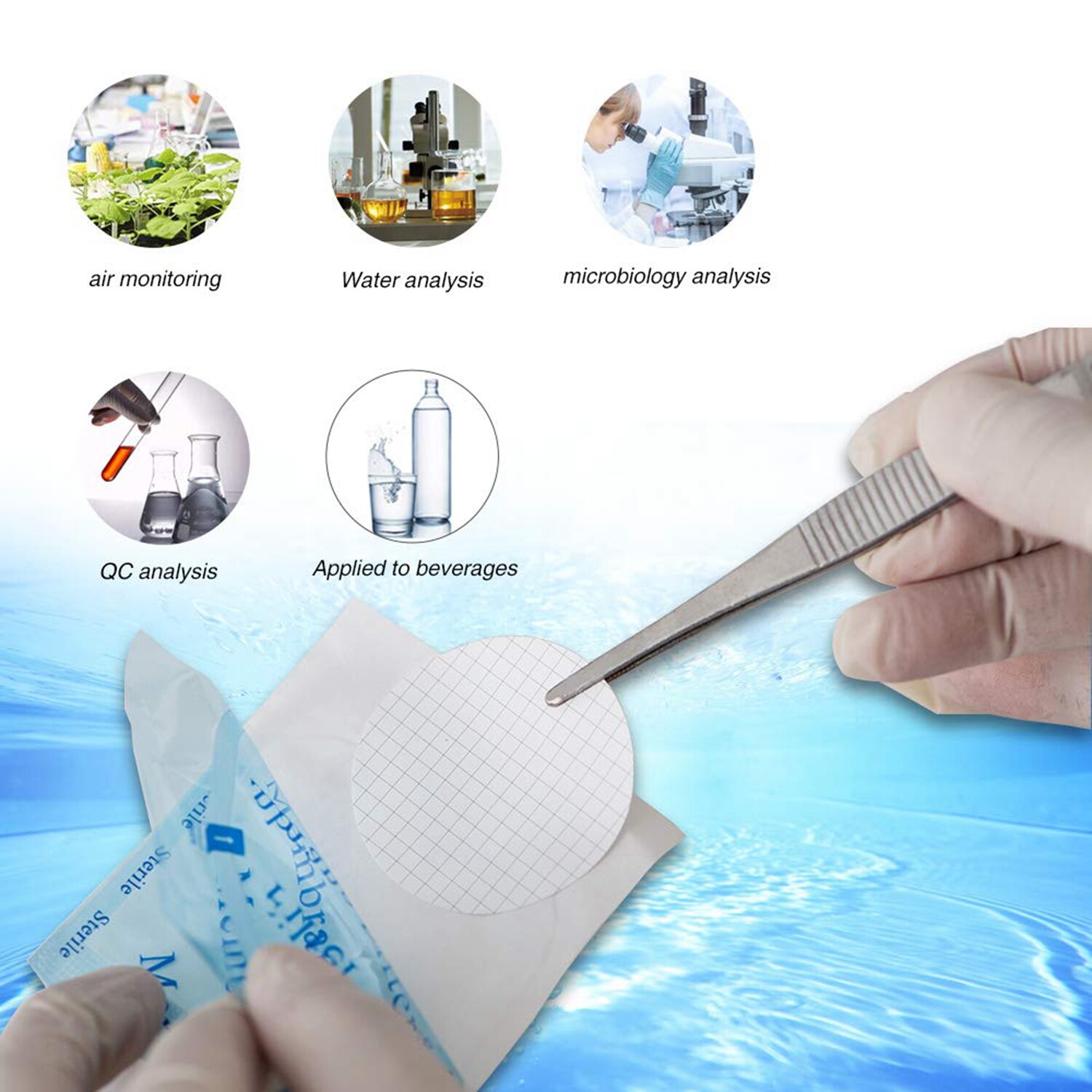 Sterile MCE Gridded Membrane Filter Diameter:47mm Pore:0.45 Micron Pack of 100