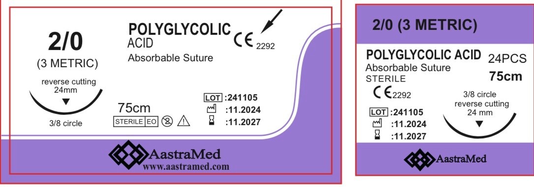 PGA Suture 3/0 Polyglycolic Acid 24ct Veterinary Dental Surgery Medical Training