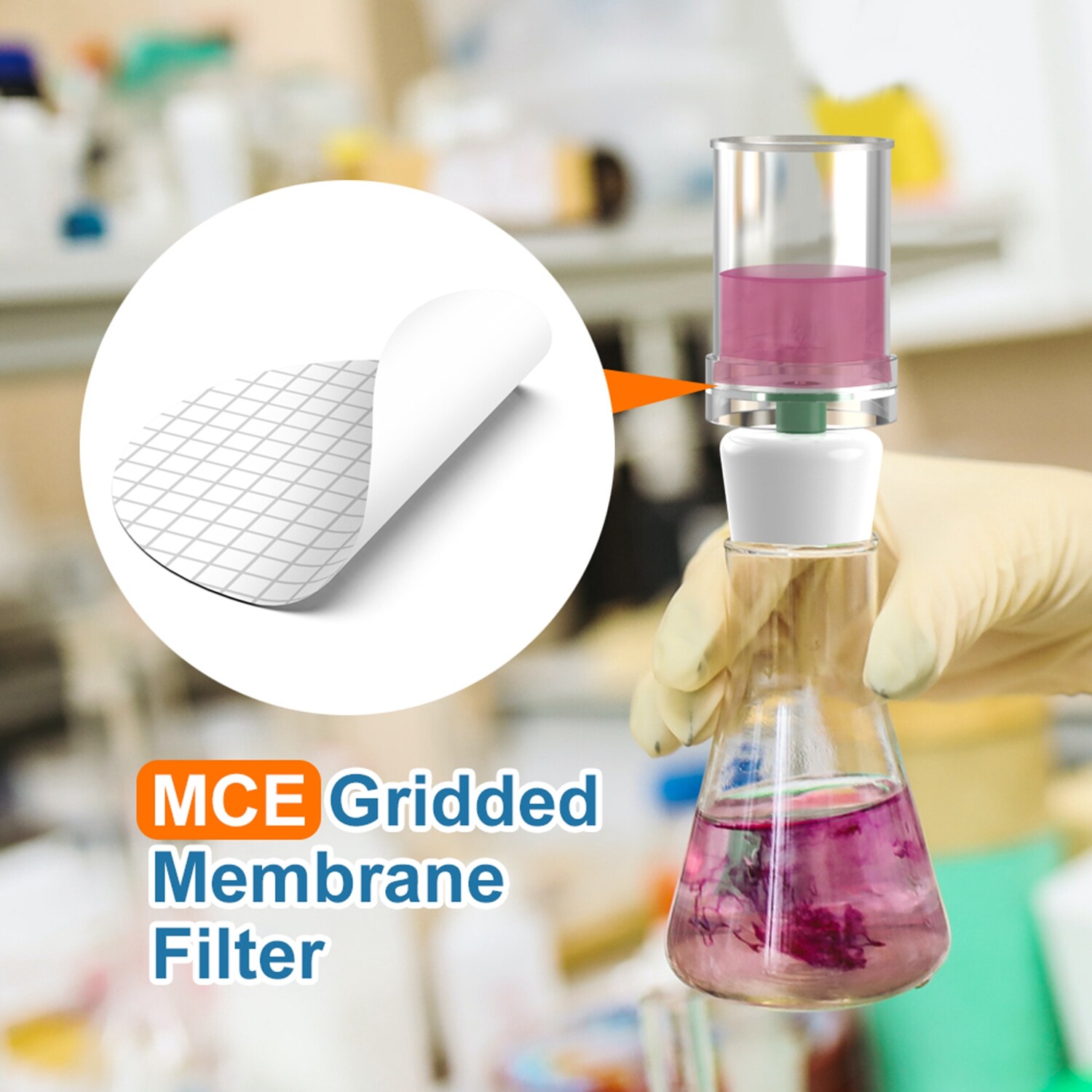 100pcs Sterile 0.45µm Membrane Filter Gridded Scientific MCE 47mm Black Grid LAB