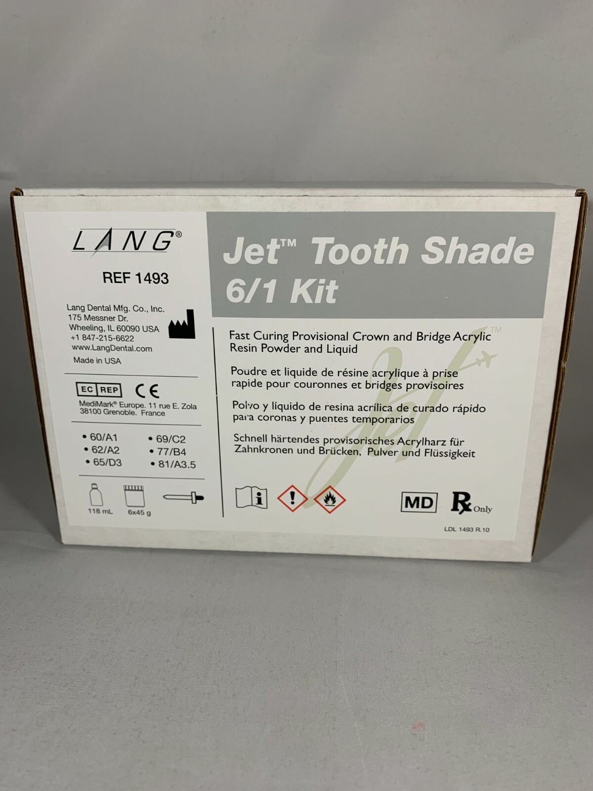 Lang Jet Tooth Shade (6/1 Kit) Fast Curing C&B Acrylic Resin Powder & Liquid