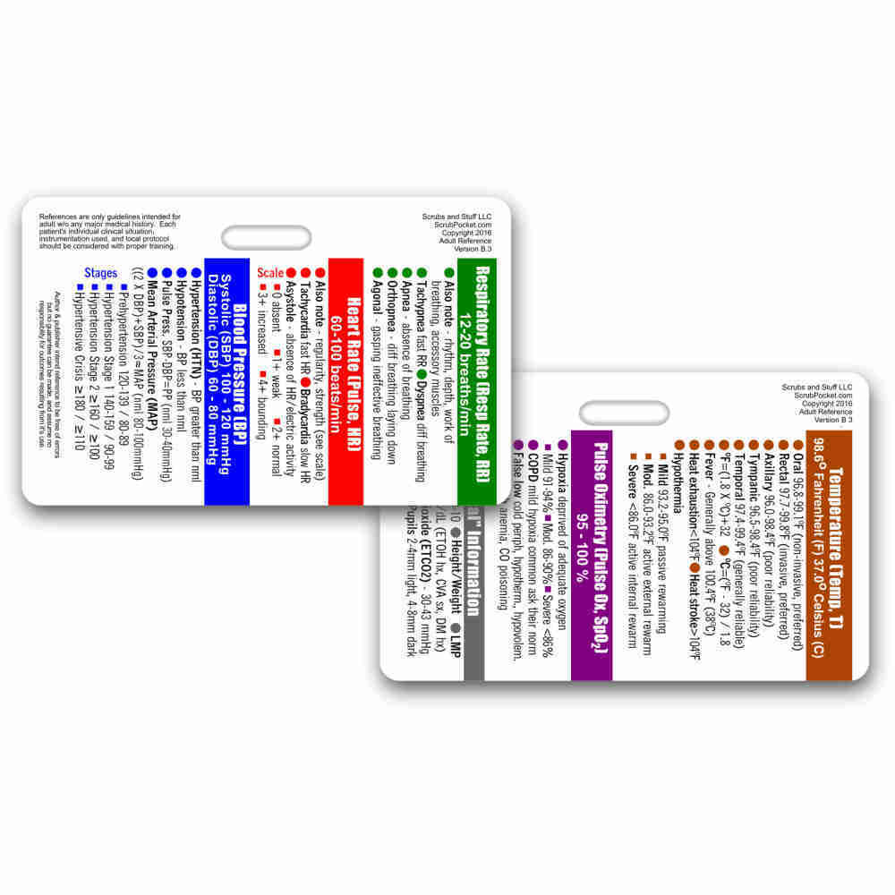Adult Vital Signs Horizontal Badge ID Card Pocket Nurse RN EMT MA Paramedic LPN