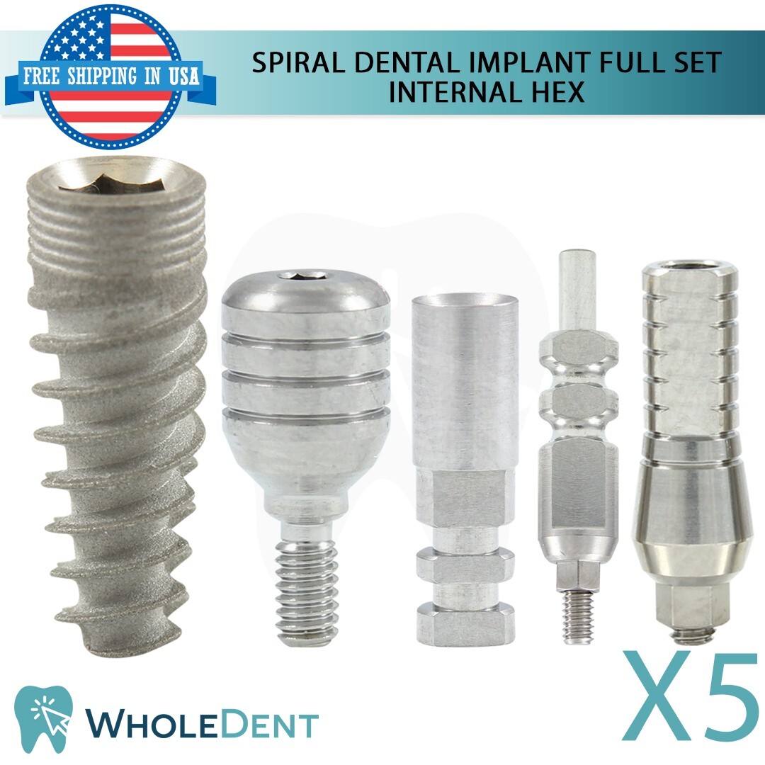 5x Dental Spiral Int Hex 2.42mm Titanium Sterile Anodized Full Set